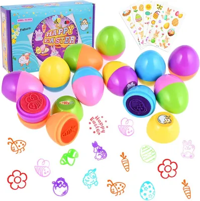 Image de Jeu de tampons de Pâques, 12 pièces, avec des motifs d'œufs, comprenant de l'encre, pour les enfants, pour les activités manuelles