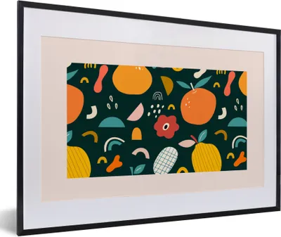 Produktbild von MuchoWow® Gerahmtes Poster Obst - Lebensmittel - Pastell - Blume - Blau 60x40 cm - Poster mit Schwarzem Bilderrahmen Wandposter Rahmen Foto Bilder - Schlafzimmer - Plakat in Rahmen - Drucken