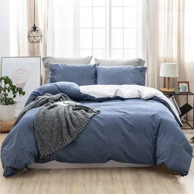 Produktbild von Famanu Bettwäsche 220 x 240 cm, Baumwolle, 3-teilig, Denim Blau mit Reißverschluss