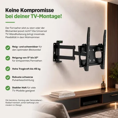 Produktbild von Universal TV Wandhalterung: Schwenkbar & Neigbar bis 55 Zoll, KI-generiertes Bild