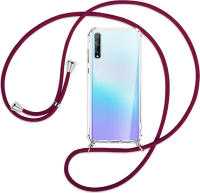 Produktbild von Handykette Backcover-Schutzhülle mit Band (Metall silberfarben) für Huawei P Smart S // Enjoy 10s / Y8p - dunkelrot
