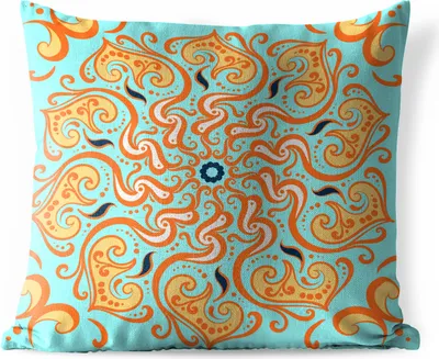 Produktbild von MuchoWow® Outdoor Kissen - Mandala - Blume - Orange - Blau - 45x45 cm - Wetterfest - Lounge Kissen - Fotokissen - Dekoratives Kissen