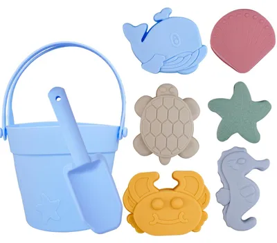 Image de Jeu de 8 jouets de plage pour enfants, comprenant un seau et une pelle