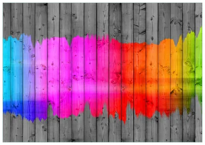 Produktbild von Wallario Premium Glasbild, freischwebende Optik, kräftige Farben, Größe 100 x 70 cm Motiv Holzpaneel - Bemaltes buntes Holz