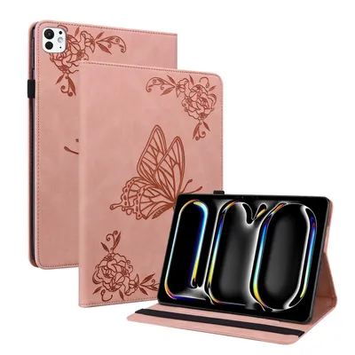 Produktbild von Für Apple iPad Pro 11 2024 Schmetterling Muster Kunstleder Hülle Cover Tasche Case Pink