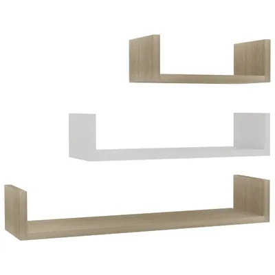 Immagine prodotto di vidaXL Mensola a muro 3 pezzi. Materiale a base di legno bianco e rovere Sonoma