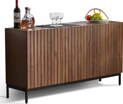 Produktbild von Abrihome Kommode 150x40x80cm Sideboard Welliges Dekoschrank mit 3 Türen Aufbewahrung und Verstellbare Einlegeböden, Braun