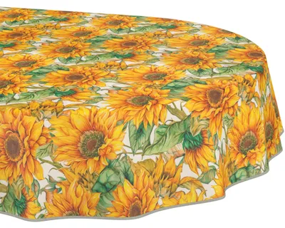 Produktbild von Tischdecke 140x280cm Oval Orange abwaschbar Granada Stoff Premium Floral Sonnenblumen mit Saumkante