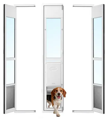Immagine prodotto di Porta per cani per porte scorrevoli in vetro - Regolabile in altezza da 1927 a 2049 mm - Telaio in lega di alluminio