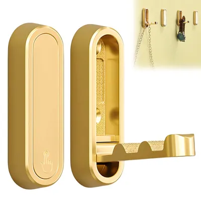 Produktbild von Set mit 2 klappbaren Wandhaken aus Aluminiumlegierung, um 90 Grad klappbar, magnetische Kleiderhaken zur verdeckten Montage, geeignet für Büros, Küchen, Schlafzimmer und Badezimmer (gold)