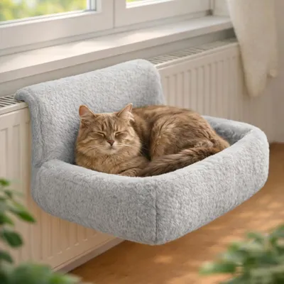 Produktbild von belviona Katzen-Heizkörperliege, kuschelig, stabil & warm, gemütlicher Schlafplatz für Katzen bis 8 kg, hellgrau