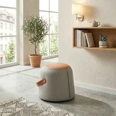 Image de Tabouret, avec repose-pied en similicuir, rembourré, multifonctionnel (gris)