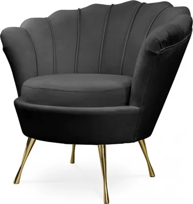 Obrázek produktu pro Křeslo Bettso Glamour velvet black - skořepinové křeslo se zlatými nožkami Elegantní