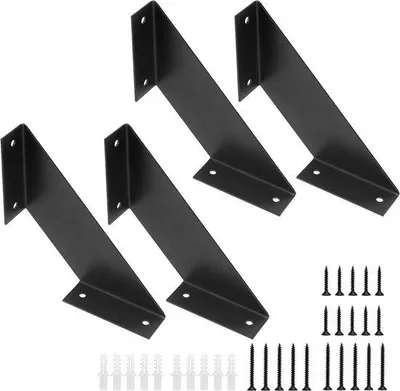 Productafbeelding van Famanu set van 4 houders - 20 cm, zwart, met schroeven - Metalen wandhouders voor planken