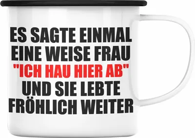 Produktbild von Trendation - Jobwechsel Emaille Tasse Geschenk Kollegin Lustig Abschiedsgeschenk Sprüche - Ich Hau Hier Ab (Schwarz)