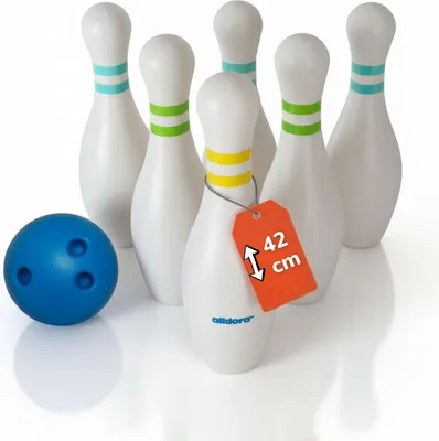 Produktbild von XXL Bowling Set - Riesen-Kegelspiel mit 6 befüllbaren Pins (42 cm) & Kugel für drinnen & draußen, inkl. Tragetasche