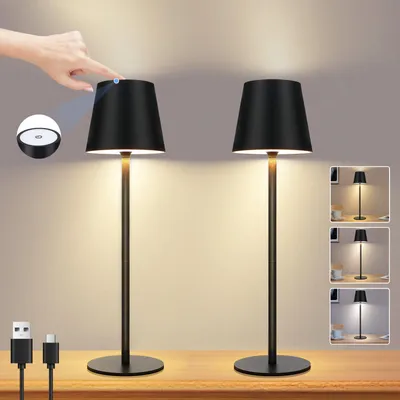 Produktbild von ZMH LED Tischlampe Kabellos-Nachttischlampe Touch Dimmbar 2er Schreibtischlampe Schwarz  Bettleuchte USB Aufladbar Metall Nachttisch Schreibtisch