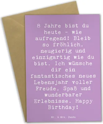 Produktbild von Mr. & Mrs. Panda Grußkarte Spruch 8. Geburtstag - Lavendeltraum - Geschenk, babykarte, einladungskarten, osterkarte, Happy Birthday, dankeskarten, Spaß, Klappkarte