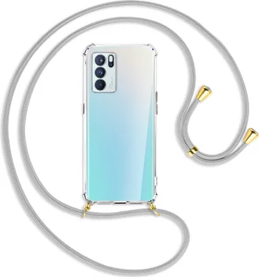 Produktbild von Handykette Backcover-Schutzhülle mit Band (Metall goldfarben) für Oppo Reno6 Pro Plus 5G (PENM00) - silbergrau