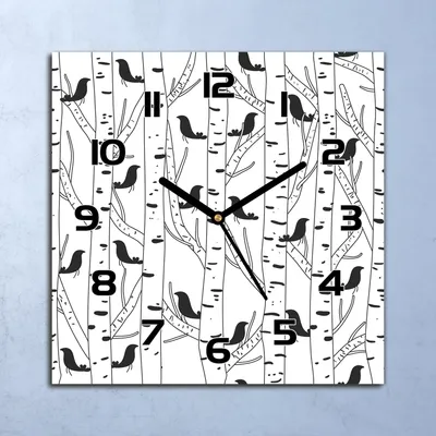 Produktbild von Wanduhr Echt-Glas-Küchenuhr Vögel und Bäume Quarz Lautlos 30x30 Deko Bilder