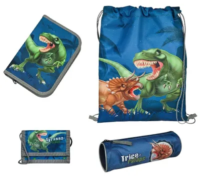 Produktbild von Schul-Zubehör 4-teiliges Set für Dinosaurier Schulranzen Export (Federmappe, Schlamper, Turn- und Geldbeutel)