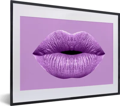 Produktbild von MuchoWow® MuchoWow® Gerahmtes Poster Lippen - Pastell - Lila 40x30 cm - Poster mit zchwarzem Bilderrahmen - Bilderrahmen - Poster im Rahmen