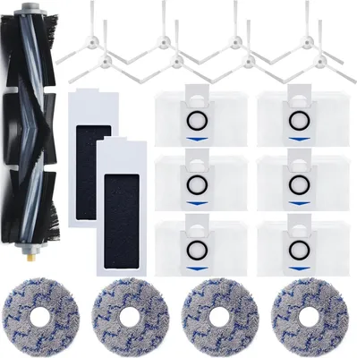 A collection of cleaning accessories for a robot vacuum cleaner, laid out on a white background.