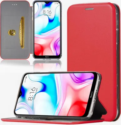 Produktbild von Handy Schutz Hülle für Xiaomi Redmi 8 Handytasche mit Magnetdeckel Kartenfach und Standfunktion Klapphülle Rot