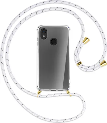 Produktbild von Handykette Backcover-Schutzhülle mit Band (Metall goldfarben) für Cat S52 - weiß/grau