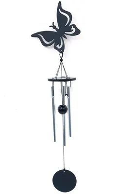 Windspiel mit Schmetterling, Metall, 37 cm, Schwarz-Gold
