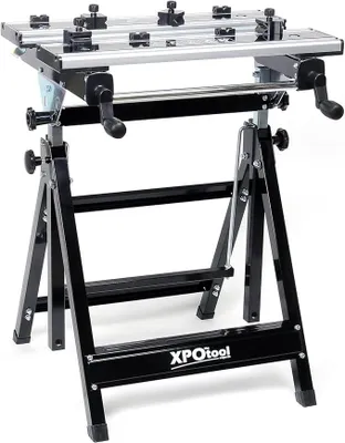 Imagen del producto de Banco de trabajo móvil Silecomplaza, capacidad de hasta 100 kg. Mesa de trabajo plegable, mesa de trabajo con altura ajustable de 77 a 107 cm, mesa de taller con inclinación ajustable