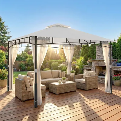Produktbild von Pavillon 3x3,6 m mit Moskitonetz, Gartenpavillon wasserdicht, Doppeldach, Schwarz | 360x300x275 cm | 23,2 kg | Metall & Polyester