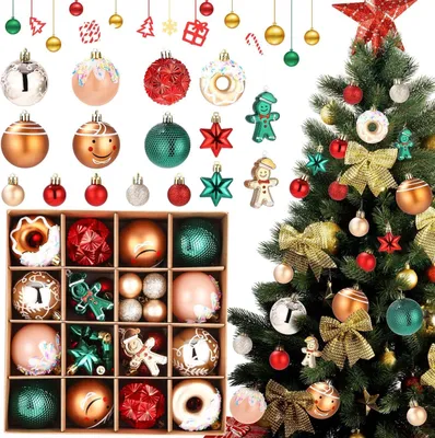 Immagine prodotto di Set di palline di plastica per l'albero di Natale, 42 pezzi, nei colori rosso, verde e oro