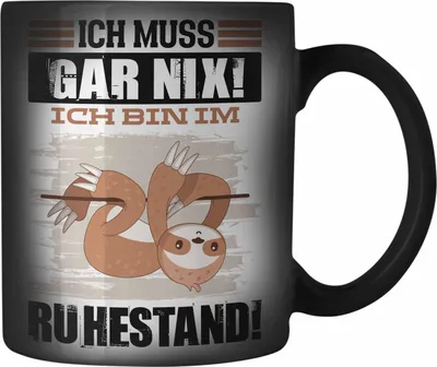 Produktbild von Trendation - Renter Farbwechsel Zauber-Tasse Geschenk Ich Muss Gar Nix Ich Bin Im Ruhestand Renterin Rentner Geschenkidee Abschied Ruhestand (Schwarz)