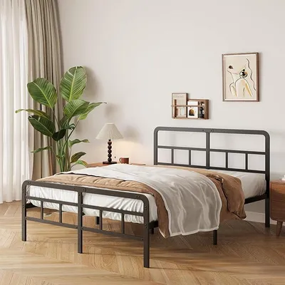 Imagen del producto de Cama de metal de 140 x 200 cm con cabecero y piecero, estructura de cama elevada de 36 cm
