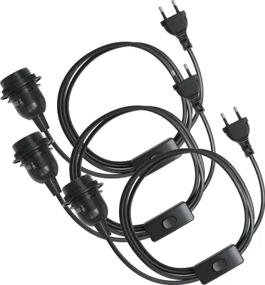 Produktbild von EAZY CASE 3x E27 Lampenfassung mit Kabel 3,5m, aus Kunststoff, mit Ein- und Ausschalter, Sockeladapter in Schwarz
