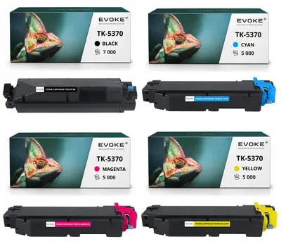 Image de Cartouches de toner compatibles Evoke pour Kyocera TK-5370 TK5370, comprenant 4 couleurs CMJN (noir, cyan, magenta, jaune), pour environ 22 000 pages, compatibles avec les modèles ECOSYS PA3500cx, MA3500cix et MA3500cifx