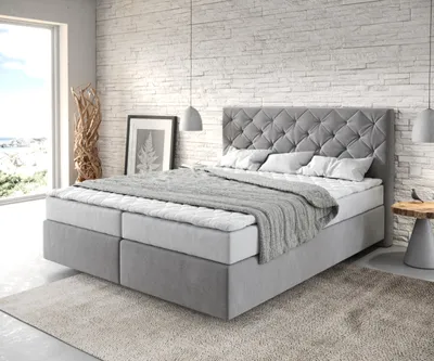 Produktbild von DELIFE Boxspringbett Dream-Great 160x200 cm Mikrofaser Grau mit Matratze und Topper