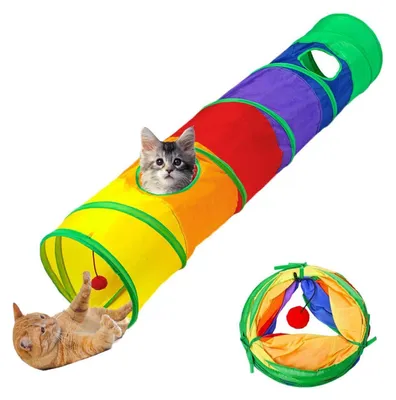 Produktbild von Katzentunnel Regenbogen Faltbar mit Spielball & Gucklöchern 120 cm