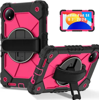 Produktbild von Hülle für Xiaomi Redmi Pad SE 8.7" 4G 2024 Tablette Schutzhülle Stoßfeste mit 360 Drehbarer Handschlaufe/Ständer Schwarz Rosa