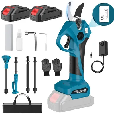 Image de Sécateur électrique - Sécateur sans fil - Moteur sans balais - Diamètre de coupe : 40 mm - Deux vitesses - Pour arbres fruitiers et bonsaïs - Avec 2 batteries