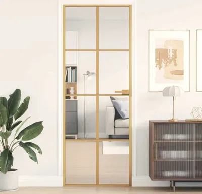 Produktbild von vidaXL Drzwi wewnętrzne Slim Golden 76x201,5 cm szkło hartowane i aluminium