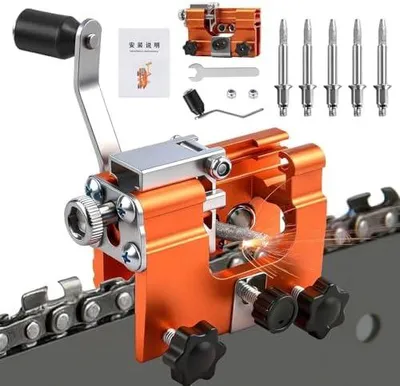 Produktbild von Tragbar Kettensäge Schärfgerät Set Präziser Universal Handkurbeln Kettensägenschärfer mit 30° Winkelführung Und 5 Schleifsteinen, Kettenschleifgerät für 4"-22" Kettenschärfer für Schreiner, Gärtner