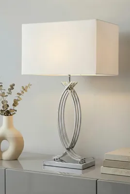 Produktbild von Tischlampe Chrom Design große Tischleuchte 74 cm Nachttischlampe weißer Schirm