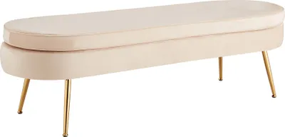 Produktbild von SalesFever Sitzpouf oval lang | mit hohem Sitzkissen | Bezug Samt | Beine Metall | B 142 x T 45 x H 41 cm | beige – goldfarben