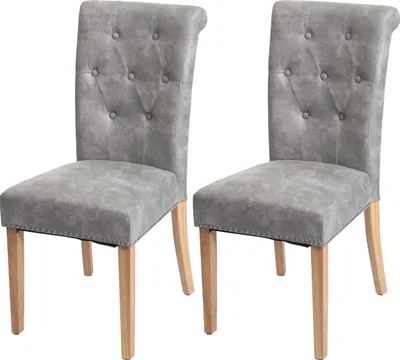 Produktbild von 2er-Set Esszimmerstuhl gepolstert | HxBxT 98x47x62cm | Sitzhöhe 42cm | Nieten | Stoff/Textil | helle Beine |  Hellgrau | Stuhl Küchenstuhl