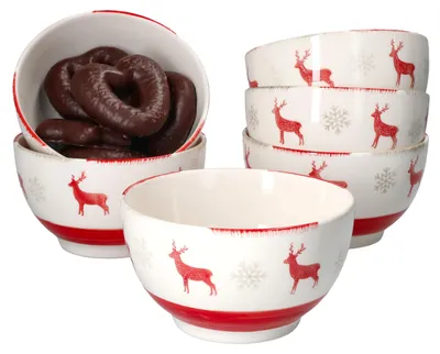 Produktbild von 6er Set Rentier Unik Gebäckschälchen 14,2cm Dessert Müsli-Schale Weihnachten