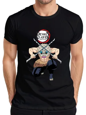 Productafbeelding van Demon Slayer Inosuke Kimetsu no Yaiba, varkermasker, anime, cadeau, heren T-shirt, zwart, maat L