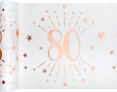 Produktbild von Tischläufer Vlies Weiß Zahl 80 Rosegold 5 m x 30 cm Geburtstag