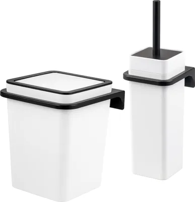 Produktbild von bremermann 2tlg. Bad-Set SAVONA Softtouch inkl. Wandhalterung, Kosmetikeimer und Toilettenbürstenhalter, eckig - weiß